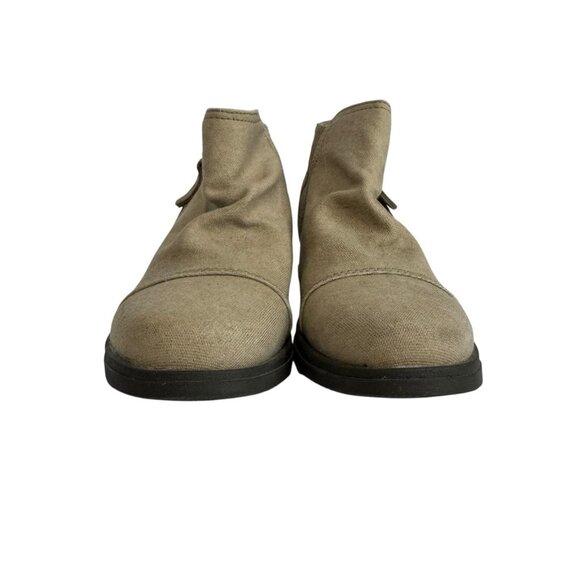 Sorel Taupe Canvas Flat Ankle Bootie Sz 7 Side Zip Intentional Distressed Boho - Picture 2 of 6